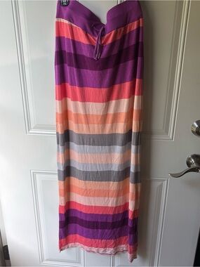 a.n.a Striped Purple and Coral Drawstring Maxi Skirt